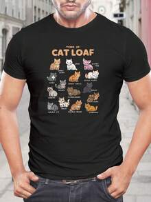 Camiseta de Gato Loaf Gracioso - Camiseta de Gatos de Dibujos Animados para Hombres y Mujeres - Regalo para Amantes de Mascotas - Top Casual de Algodón de Manga Corta para Papá - Negro - Ver 1