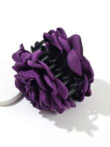 1 件面料多层玫瑰花大号发爪夹发夹发夹发夹发夹发夹发夹秋冬发饰女士度假装女士 - 深紫色 - 查看 4