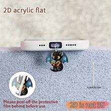 1 pieza Tapón antipolvo de teléfono en forma de dragón 2D de acrílico, compatible con Lightning/Tipo-C, cuidado y mantenimiento de teléfonos móviles, regalo ideal para vacaciones - Multicolor - Ver 7