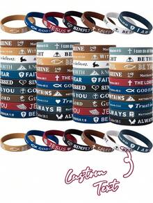 Pulseras de silicona personalizadas con texto impreso - Pulseras personalizables con versículo bíblico para bodas, fiestas, eventos, deportes y causas, pulseras de silicona personalizadas para causas, eventos, recaudación de fondos, defensa, apoyo, pulseras de goma personalizadas para adultos con orgullo, pulseras arcoíris personalizadas, regalo religioso ideal para todas las edades - Multicolor - Ver 2