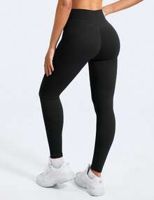YEOREO Leggings For Women Hidden Scrunch High Waisted Yoga Pants V Cross Tummy Control Craze Compression Workout - Black - View 1