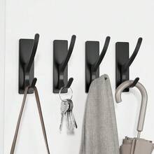New Self Adhive Coat Hooks For Hanging, Heavy Duty Stainls Double Wall Hook For Towel, Backpack, Hat, Sturdy Metal Hanger For Bathroom, Bedroom, Door, Wall Mounted, 10 Pack, Matt Black, New - 黑色 10 件裝 - 查看 6