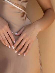 1 Pc Personalized Plain Circle Beaded Satellite Chain Adjustable Finger Ring Chain Bracelet, Elegant Daily Accessory For Women