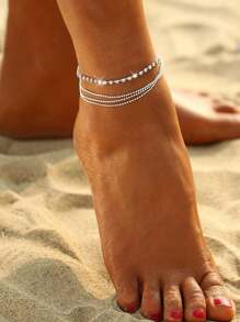 1 pezzo Cavigliera alla caviglia boho multistrato con catena e strass argento, design minimalista, adatto per uso quotidiano e vacanze al mare delle donne, accessorio gioiello da spiaggia estiva