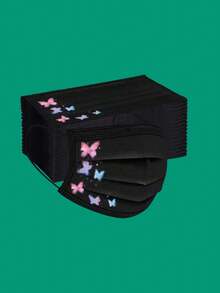 50 piezas/20 piezas Mascarilla facial elegante con estampado de mariposas negras, de tela no tejida transpirable, adecuada para uso diario, para mujeres - Multicolor - Ver 7