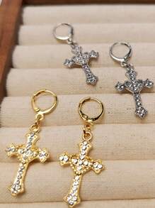 1 Paio di Gioielli da Donna: Orecchini Pendenti, Orecchini a Perno, con Disegni a Cuore e a Croce, Adatti per Signore da Indossare a Feste, Spiagge in Estate