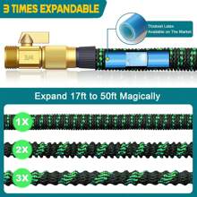 25/50/75/100FT Expandable Garden Hose Kit With 10-Function High-Pressure Spray Nozzle,  3/4" Solid Brass Leakproof Fittings, All-Season Outdoor Hose For Cleaning, Gardening & Forestry, Forestry Applications, Vibrant Patterned Hose, Brass Connectors, Green/Blue Color