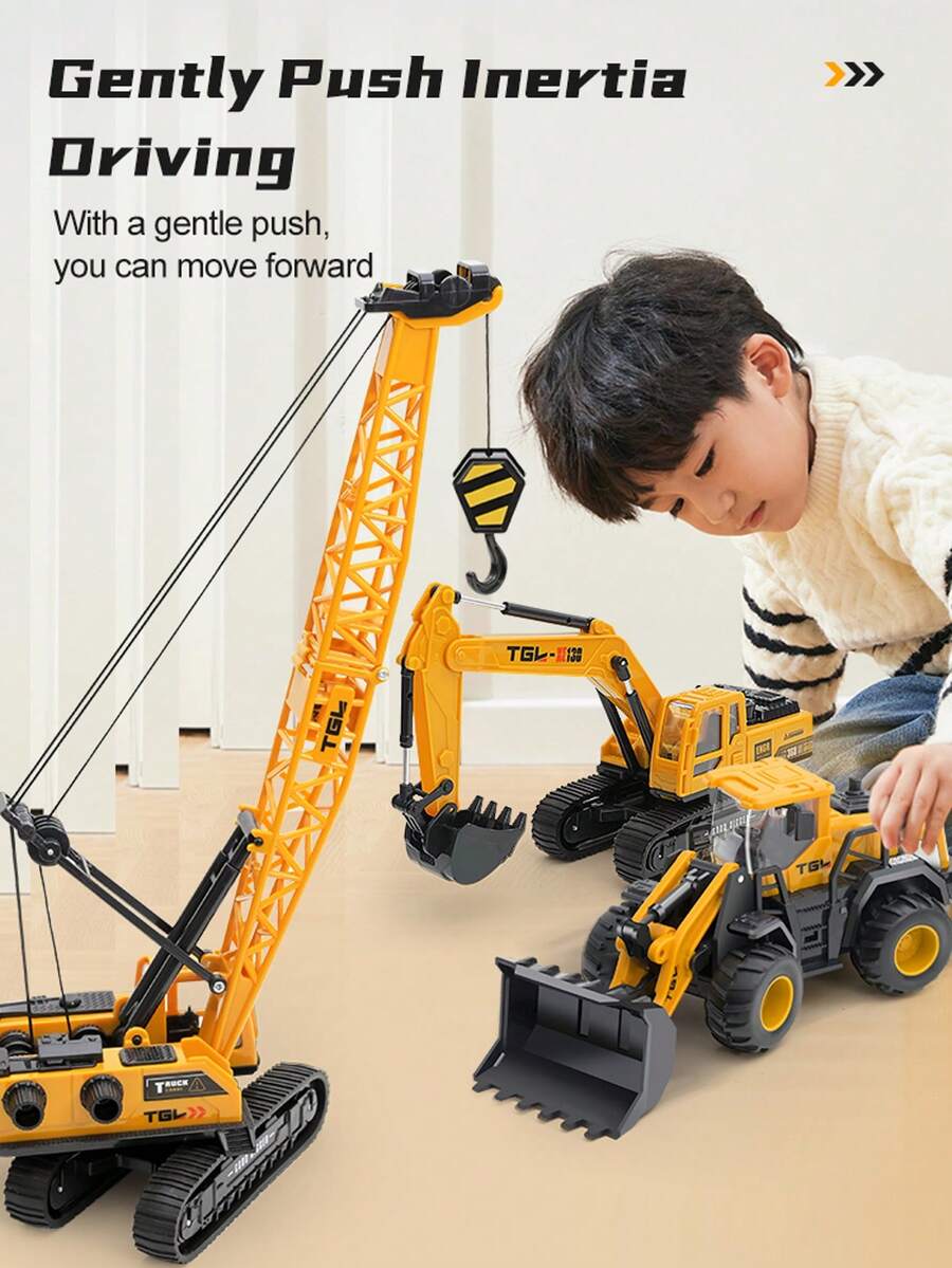 1件儿童玩具车塑料工程车挖掘机起重机装载卡车惯性车关节可动男孩女孩游戏节日礼物生日礼物