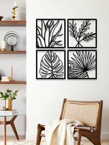 4pcs Modern Metal Wall Decor: Leaf Sculpture Decorations For Living Room, Bedroom, Home & Garden - Contemporary Leaf Metal Wall Signs Art For Home Decor Room Decor Bedroom Decor - Black - View 6