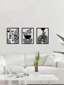 3 件套黑色金属墙面艺术装饰，简约线条艺术挂饰，抽象金属墙面雕塑，波西米亚风格壁挂，适用于卧室、浴室、客厅、室内和室外 - 黑色 - 查看 5