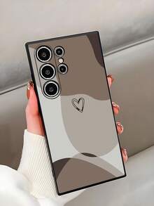 1个时尚撞色拼接爱心图案防震防滑黑色手机壳，适用于三星Galaxy A04e/A05s/A13/A14/A15/A34/A35/A50/A52/A53/A54/S21/S22/S23/S24/S25/S25Ultra/24fe。注意：由于拍摄时光线条件不同，实际产品可能存在轻微色差。 - 黑色 - 查看 4