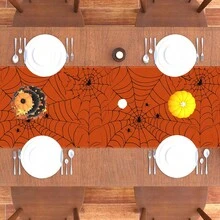 1pc Halloween Elemental Pattern Table Flag, Made Of 72 Inch Knitted Polyester Fiber, Used For Holiday Gathering Tables, Home Kitchen Decoration Gatherings, And Gifts