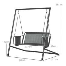 Outsunny Dondolo da Giardino 2 Posti con Cuscini e Tasche Portaoggetti, Dondolo da Esterno in Acciaio e Textilene, 168x117x181 cm, Grigio Scuro