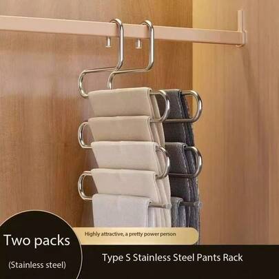 2 pièces Cintre à pantalon en acier inoxydable 5 couches, cintre multifonctionnel pour pantalon, dortoir, maison, serviette antidérapante, rangement multicouche divin