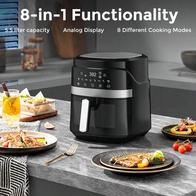 sejoy Air Fryer 8-IN-1 5.5L Smart Visual Window Multi-Function Large Capacity,1500W,Kitchen And Office,Family Day,Nonstick, Fit For Family Of 2-5