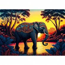 1 Stück Wandkunst Poster wahlweise mit Rahmen wilde Elefanten Sonnenuntergang Landschaft Elefant Tier Kunst Poster Leinwand Malerei Wandbilder Wohnzimmer Heimdekoration Leinwand, ohne Rahmen - Verschiedenfarbig - Übersicht 14