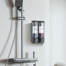 New Shampoo And Conditioner Dispenser Shower Dispenser Body Wash Wall Mounted Shampoo Dispenser For Shower Wall No Drill For Bathroom Hotel 2 Chamber X 300ml Black  Waterproof Labels - 黑色 2 - 查看 6