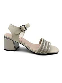Sandales à talons hauts avec boucle réglable et décoration de strass pour femmes - Beige - Voir 1