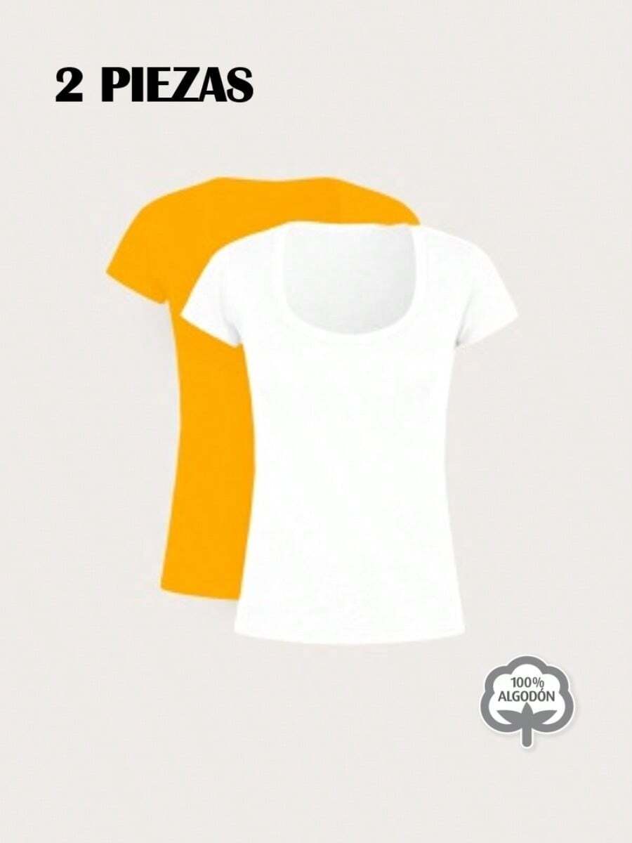 Paquete set 2 playeras dama mujer basica manga corta cuello redondo algodon 100% ajustada comoda ligera fresca - Burdeos - Ver 1