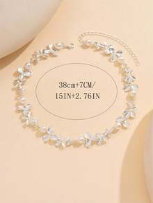 1 chiếc vòng cổ hoa bạc thanh lịch mùa hè, vòng cổ hoa đính ngọc trai giả kiểu dáng ngọt ngào, thời trang, phù hợp để đeo hàng ngày, đi nghỉ mát và làm trang sức cưới. - Bạc - Xem 5