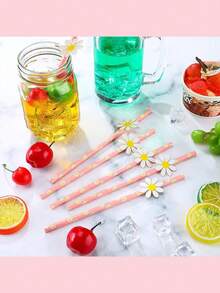 10/20/30/40/100pcs Daisy Paper Straws, Daisy Party Decor, 2pcs Elegant Daisy Straws, Floral Straws, Pink Floral Straws, Suitable For Birthday Party Supplies, Wedding Decoration, Floral Straws, Also Suitable For Wedding, Birthday Party, Graduation, Anniversary, Anniversary Dinner, Halloween, Valentine's Day, Christmas, Thanksgiving Gifts, 1pc - Multicolor - View 9