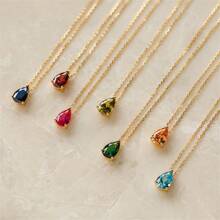 18K Gold Plated Pear-Shaped Zirconia Stainless Steel December Birthstone Necklace, Christmas, Birthday, Valentine's Day Gift