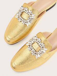 Damen Frühjahr 2025 Halb-Schlupf-Mules mit rückenfrei, Metall-Schnalle, flache Lässig Slip-On Sandalen