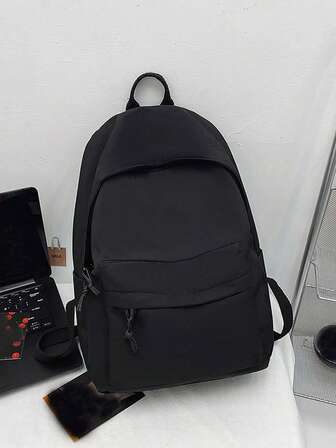 Fashionable Solid Color Nylon Large Capacity Multi-Pocket Casual Versatile Backpack, Suitable For Students, Women Travel, Artistic Style School Bag For Teens, Book Bag For Women Or Students, Perfect For Books, Shopping, Back To School And More Back To School Essentials, Bags For University, University Essentials