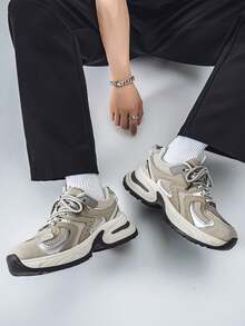 男士舒适百搭透气低帮休闲运动鞋，时尚厚底运动鞋，秋季 - 灰色 - 查看 3