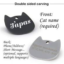 Customized Cat Shaped Name Tag, Pet ID Tag, Cat Accessories, Collar Pendant, Various Fonts And Colors Available