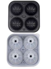 1 Stück 4 Kammern 3D Sphärisches Fußball Basketball Silikon Eiswürfelform, Schwarz, Kaffee, Olivgrün Farben, Eiswürfelmaschine für Kühlschrank, großes Volumen, einfache Entnahme, praktische Eisherstellung, versiegelte Verpackung, mit Deckel, Küchenartikel