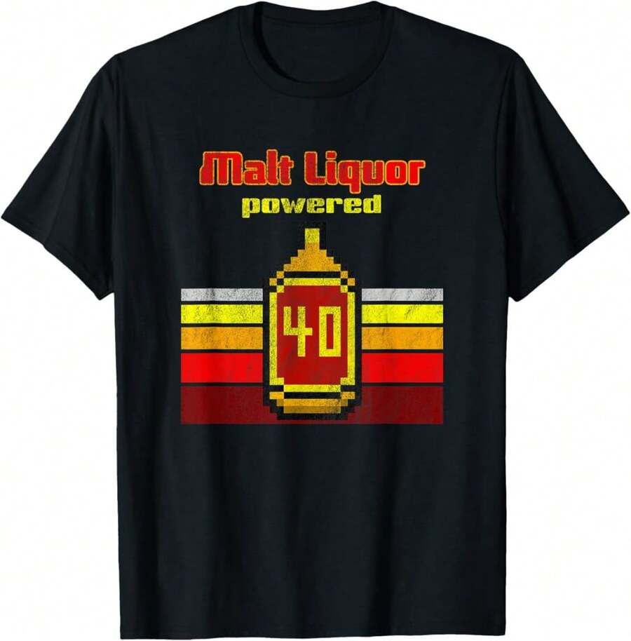 Retro Malt Liquor Powered T-Shirt Funny 40Oz Shirt T-Shirt Men Shirt Gift For Firefighter Cotton - Black - View 1