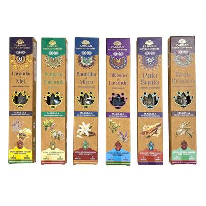 Incenso Natural orgânico Indiano Parman kit 6 Aromas