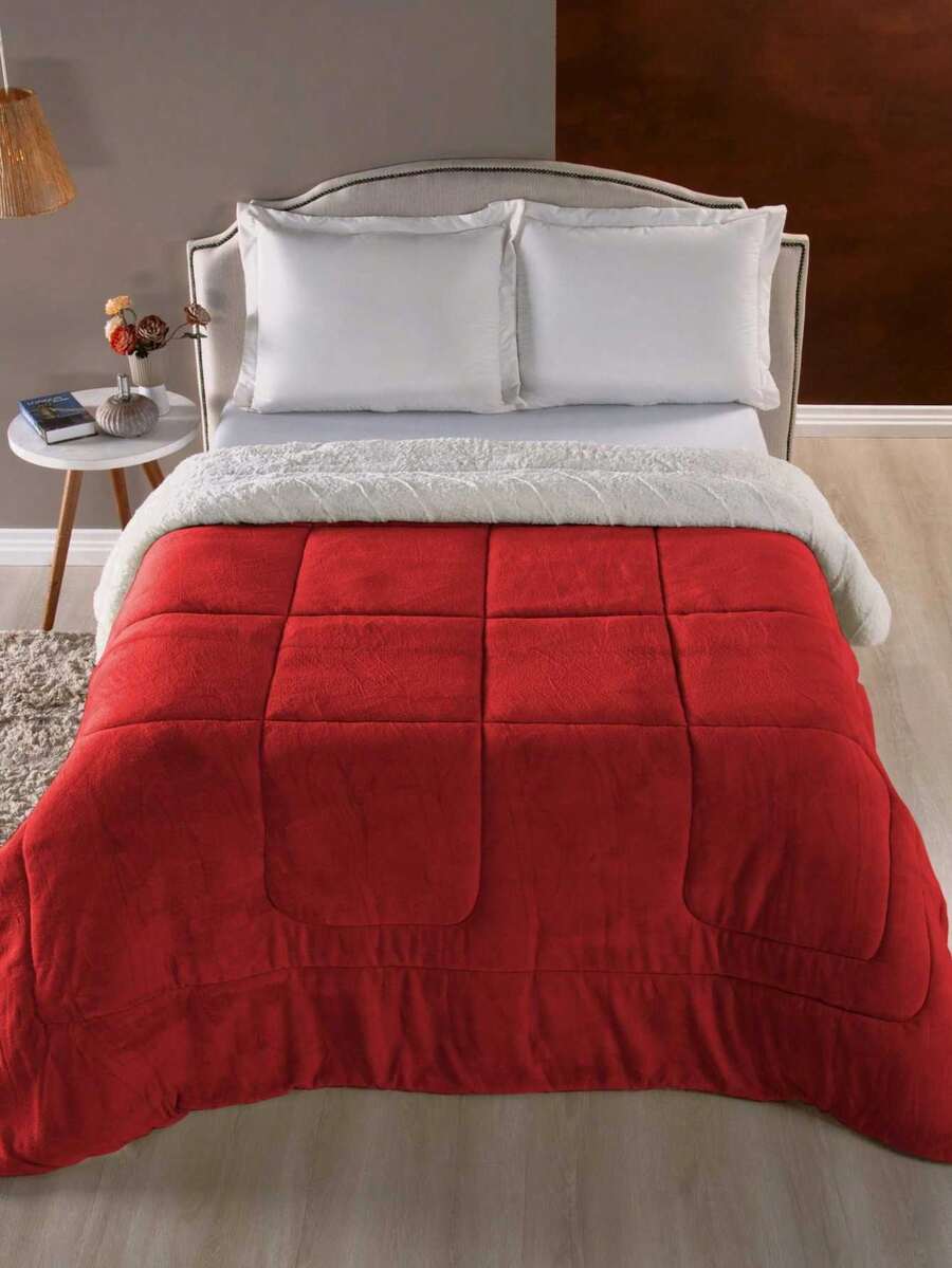 Blanket Duvet Quilt And Blanket Double Queen Size Double Sided Blanket And Sherpa Sheepskin - 紅色的. - 查看 1