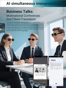 AI Translation Glasses, Wireless Smart Glasses, Support 100+ Languages, Anti-Blue Light Lenses, Built-In Microphone/Speaker, Open Ear Music & HD Calling, Control Photo Taking, USB Magnetic Charging, 360° Spatial Surround Sound, Fashionable Design For Office, Fitness, Hiking, Travel, Business, Study, Perfect Gift For Men And Women - Silvery frame, blue-violet lenses - 查看 9