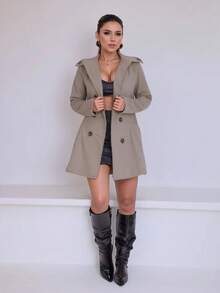 Women's Trench Coat With Button - Gris - Ver 1