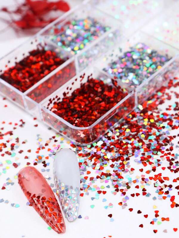 Holographic Heart Nail Art Glitter Sequins Valentine's Day Nails Decoration 1mm Heart Shape Manicure Paillettes DIY Accessories