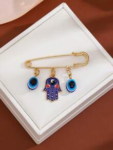 1pc Fashionable Blue Eye Palm Shaped Alloy Pendant Brooch With Crystal Beads, Suitable For Men And Women Daily Wear - Multicolor - View 7