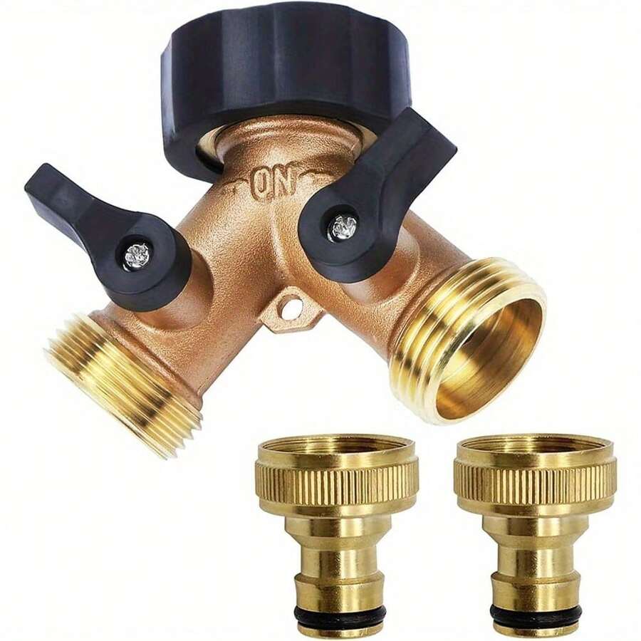 2 Way Garden Hose Splitter, 2-Way Tap Connector With Individual On/Off And Two Quick Connector, 3/4inch/0.75cm Tap Y Splitter Brass Hose Connector - Multicolor - View 1
