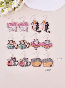 1 Pair Lovely Cake, Cat, Sea Fish, Skull Cat Design Earrings For Women, Party Jewelry Decoration