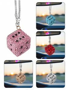 1 pieza Colgante de espejo retrovisor de coche con dados creativos, decoración colgante brillante para el interior del coche, accesorio de espejo retrovisor, decoración de moda para el interior del coche, accesorio de decoración oscilante de diamante para el espejo retrovisor del coche, tamaño universal