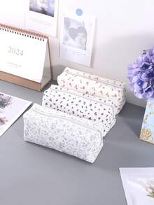 1 件小巧清新的深蓝色花卉图案铅笔盒，优雅风格的学生桌面文具收纳袋，自然风格的学习用品收纳铅笔袋。，铅笔袋，书包 - 深藍 - 查看 5