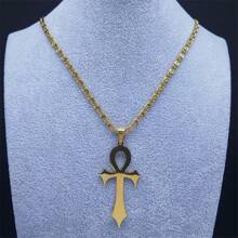 Collar de cruz ankh egipcia para mujeres/hombres, color dorado de acero inoxidable, amuleto, joyería de protección