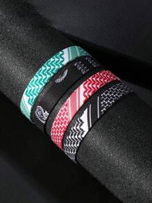 1 pièce Bracelet en tissu tressé fait main à la mode arabe, de couleur unie ou multicolore. (Le motif à rayures peut être aléatoire)