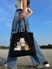 卡通可爱猫咪图案单肩包，轻便旅行手提包，多功能单肩包，背包，生日返校礼物，教师礼物，感谢礼物，欣赏礼物，礼品袋，可重复使用 - 彩色 - 查看 6