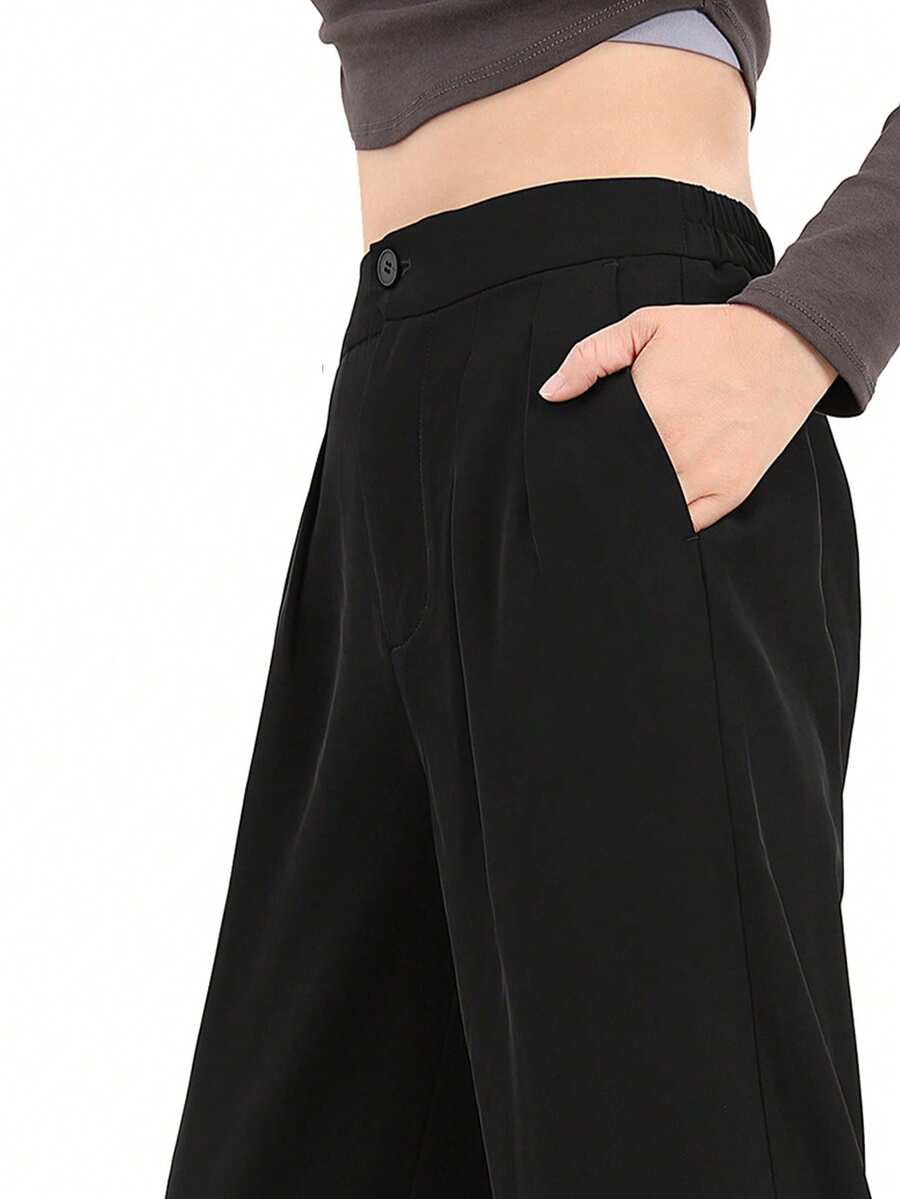 CAMEL CROWN Women's Casual Trousers, Spring And Summer Korean-Style Trousers, Black Loose Casual Apricot High-End Drape Straight Wide-Leg Pants - Phantom Black - View 1