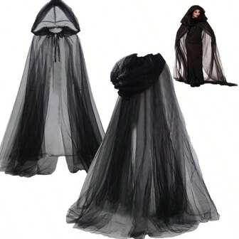 1 pièce Cape de sorcière en dentelle noire, convient pour costume d'Halloween, costume de sorcière, tenue de représentation sur scène, tenue de spectacle scolaire, accessoire de cosplay