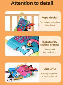 6-Page Unrippable Cloth Book For Infants & Toddlers, Montessori Cognitive Book With Ocean Animals & Dinosaur Cartoon Patterns, Promotes Early Learning & Cognitive Development, Christmas/Thanksgiving Gift, Baby Sensory Book, Infant Cloth Book, Baby's First Cognitive Book