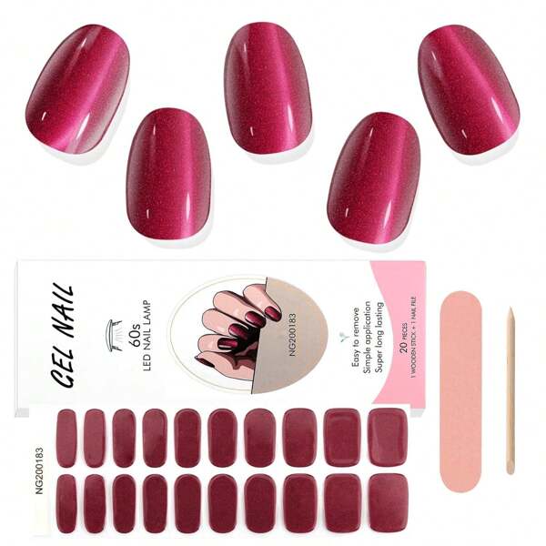 20pcs Nail Gel Polish Sticker Set, Semi-Cured Gel Nail Art Stickers, Waterproof Full Nail Decal Kit For Women & Girls Nail Decoration (Need UV/LED Lamp)
