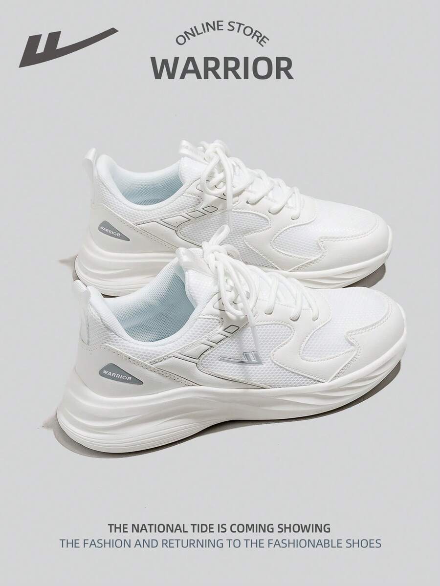 WARRIOR 1 par de zapatos deportivos para mujer de malla transpirable con cordones delanteros y suela blanda para uso en exteriores y correr, color blanco